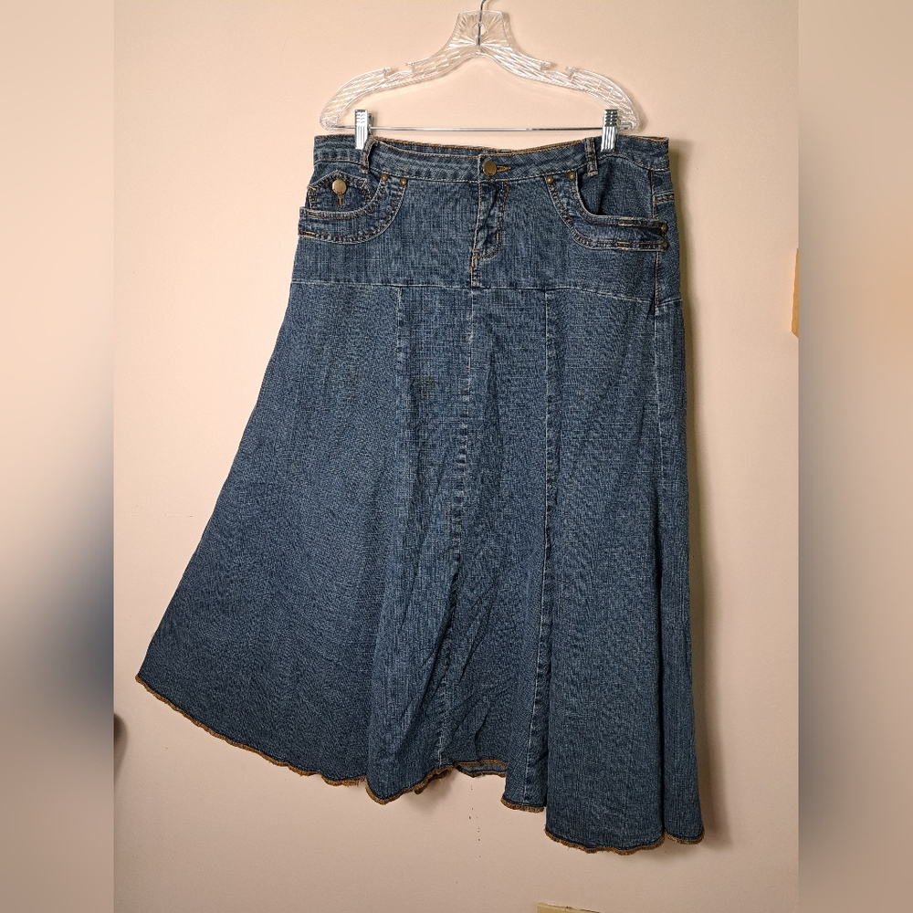 BACCINI Denim Skirt Jeans Skirt Maxi Flare Size 14 - Picture 6 of 15